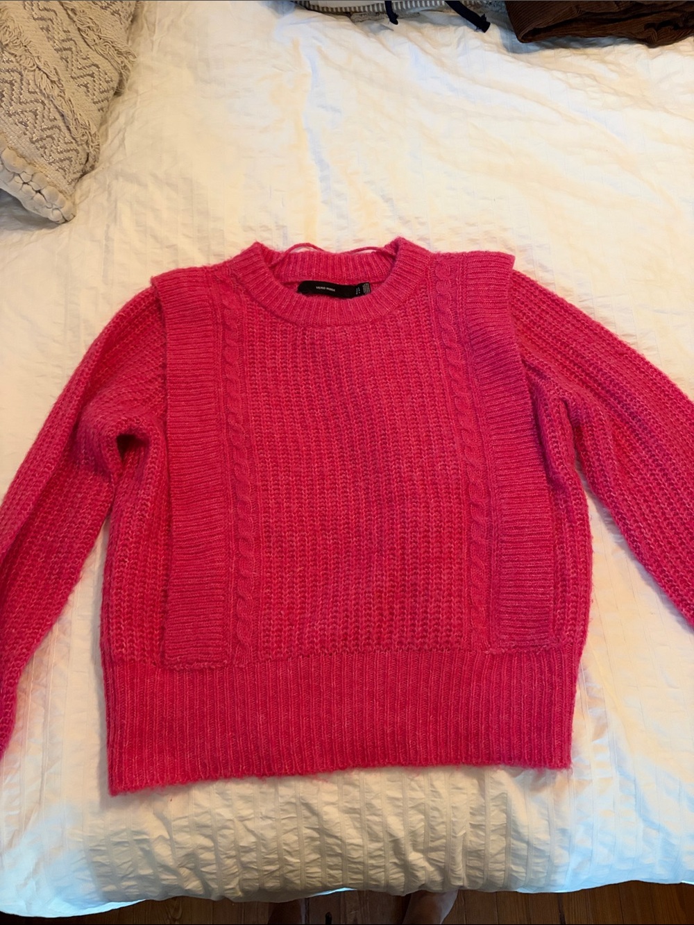 Vero Moda Cable Knit Crewneck Sweater - Bright Pink